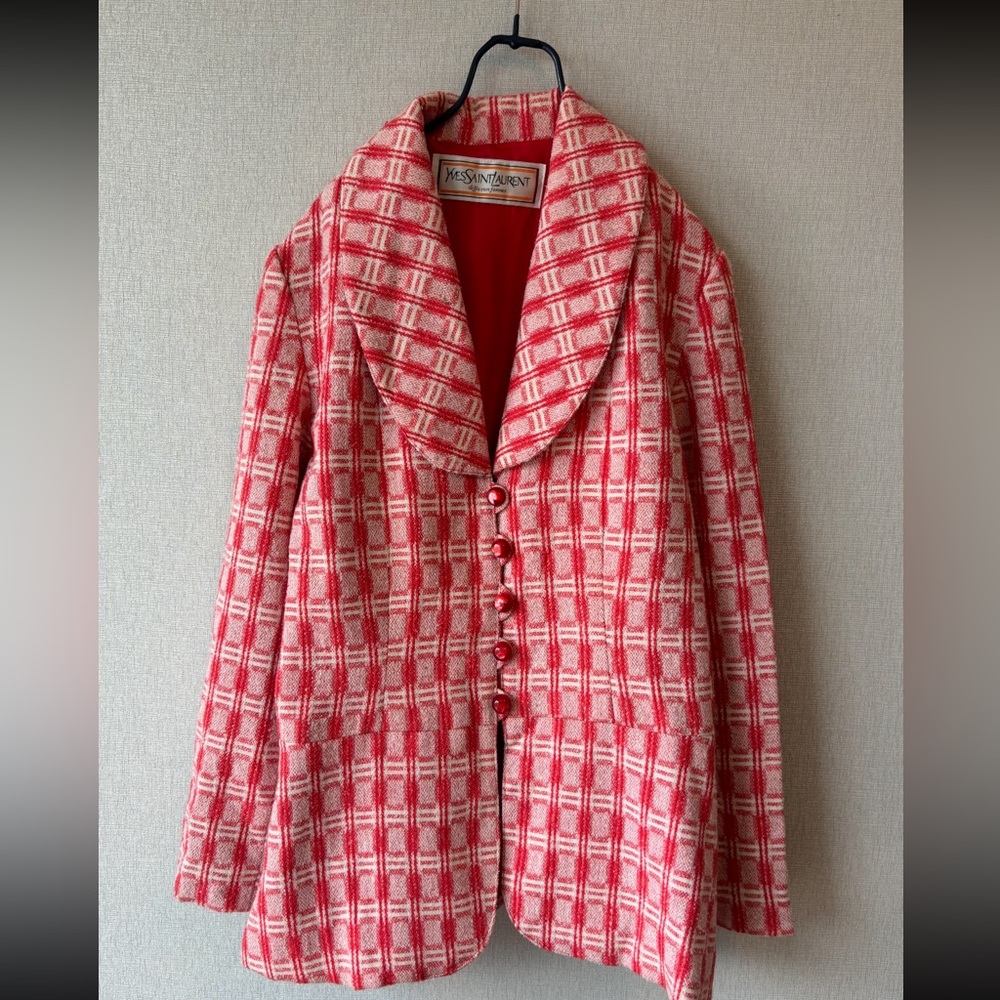 Yves Saint Laurent Red and White Checkered Blazer